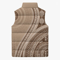 Bula Fiji Vintage Tapa Sleeveless Puffer Jacket Kaivity Masi Wave Motifs - Mocha LT7 - Polynesian Pride