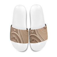 Bula Fiji Vintage Tapa Slide Sandals Kaivity Masi Wave Motifs - Mocha LT7 Beige - Polynesian Pride