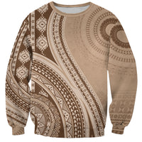 Bula Fiji Vintage Tapa Sweatshirt Kaivity Masi Wave Motifs - Mocha LT7 Unisex Beige - Polynesian Pride