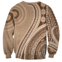 Bula Fiji Vintage Tapa Sweatshirt Kaivity Masi Wave Motifs - Mocha LT7 - Polynesian Pride