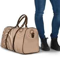 Bula Fiji Vintage Tapa Travel Bag Kaivity Masi Wave Motifs - Mocha LT7 - Polynesian Pride