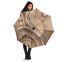Bula Fiji Vintage Tapa Umbrella Kaivity Masi Wave Motifs - Mocha LT7 - Polynesian Pride