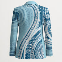 Bula Fiji Vintage Tapa Blazer Kaivity Masi Wave Motifs - Turquoise LT7 - Polynesian Pride