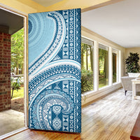 Bula Fiji Vintage Tapa Door Cover Kaivity Masi Wave Motifs - Turquoise LT7 - Polynesian Pride