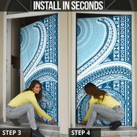Bula Fiji Vintage Tapa Door Cover Kaivity Masi Wave Motifs - Turquoise LT7 - Polynesian Pride