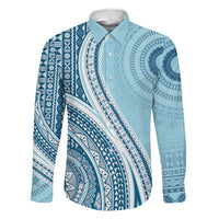 Bula Fiji Vintage Tapa Family Matching Off Shoulder Maxi Dress and Hawaiian Shirt Kaivity Masi Wave Motifs - Turquoise