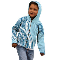 Bula Fiji Vintage Tapa Kid Hoodie Kaivity Masi Wave Motifs - Turquoise LT7 - Polynesian Pride
