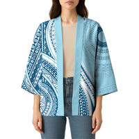 Bula Fiji Vintage Tapa Kimono Kaivity Masi Wave Motifs - Turquoise LT7 - Polynesian Pride
