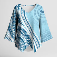 Bula Fiji Vintage Tapa Kimono Sleeve Blouse Kaivity Masi Wave Motifs - Turquoise LT7 Female Turquoise - Polynesian Pride