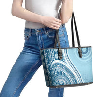Bula Fiji Vintage Tapa Leather Tote Bag Kaivity Masi Wave Motifs - Turquoise LT7 - Polynesian Pride