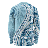 Bula Fiji Vintage Tapa Long Sleeve Shirt Kaivity Masi Wave Motifs - Turquoise LT7 - Polynesian Pride
