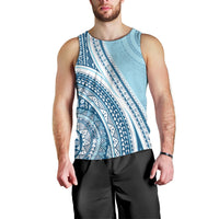 Bula Fiji Vintage Tapa Men Tank Top Kaivity Masi Wave Motifs - Turquoise LT7 - Polynesian Pride