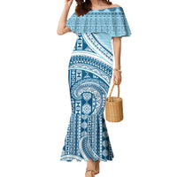 Bula Fiji Vintage Tapa Mermaid Dress Kaivity Masi Wave Motifs - Turquoise LT7 Women Turquoise - Polynesian Pride