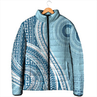 Bula Fiji Vintage Tapa Padded Jacket Kaivity Masi Wave Motifs - Turquoise LT7 - Polynesian Pride