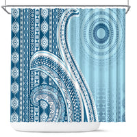 Bula Fiji Vintage Tapa Shower Curtain Kaivity Masi Wave Motifs - Turquoise LT7 Turquoise - Polynesian Pride