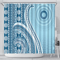 Bula Fiji Vintage Tapa Shower Curtain Kaivity Masi Wave Motifs - Turquoise LT7 - Polynesian Pride