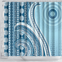 Bula Fiji Vintage Tapa Shower Curtain Kaivity Masi Wave Motifs - Turquoise LT7 - Polynesian Pride