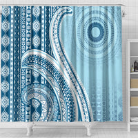 Bula Fiji Vintage Tapa Shower Curtain Kaivity Masi Wave Motifs - Turquoise LT7 - Polynesian Pride