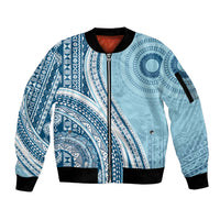 Bula Fiji Vintage Tapa Sleeve Zip Bomber Jacket Kaivity Masi Wave Motifs - Turquoise LT7 Unisex Turquoise - Polynesian Pride
