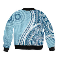 Bula Fiji Vintage Tapa Sleeve Zip Bomber Jacket Kaivity Masi Wave Motifs - Turquoise LT7 - Polynesian Pride