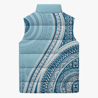 Bula Fiji Vintage Tapa Sleeveless Puffer Jacket Kaivity Masi Wave Motifs - Turquoise LT7 - Polynesian Pride