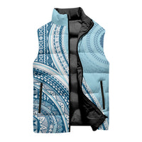 Bula Fiji Vintage Tapa Sleeveless Puffer Jacket Kaivity Masi Wave Motifs - Turquoise LT7 - Polynesian Pride