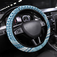 Bula Fiji Vintage Tapa Steering Wheel Cover Kaivity Masi Wave Motifs - Turquoise LT7 Universal Fit Turquoise - Polynesian Pride