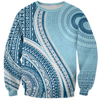 Bula Fiji Vintage Tapa Sweatshirt Kaivity Masi Wave Motifs - Turquoise LT7 Unisex Turquoise - Polynesian Pride