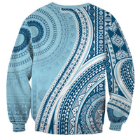 Bula Fiji Vintage Tapa Sweatshirt Kaivity Masi Wave Motifs - Turquoise LT7 - Polynesian Pride