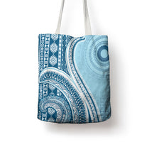 Bula Fiji Vintage Tapa Tote Bag Kaivity Masi Wave Motifs - Turquoise LT7 - Polynesian Pride
