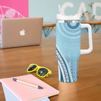 Bula Fiji Vintage Tapa Tumbler With Handle Kaivity Masi Wave Motifs - Turquoise LT7 - Polynesian Pride