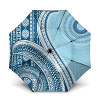 Bula Fiji Vintage Tapa Umbrella Kaivity Masi Wave Motifs - Turquoise LT7 One Size Folded 11.42 inch Opened Diameter 37.4 inch Turquoise - Polynesian Pride