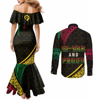 Personalised Vanuatu Couples Matching Mermaid Dress and Long Sleeve Button Shirts Melanesian Sand Drawing Mixed - Ni Van and Proud LT7 - Polynesian Pride