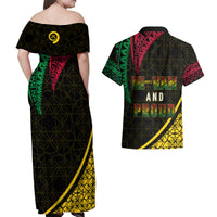 Personalised Vanuatu Couples Matching Off Shoulder Maxi Dress and Hawaiian Shirt Melanesian Sand Drawing Mixed - Ni Van and Proud LT7 - Polynesian Pride