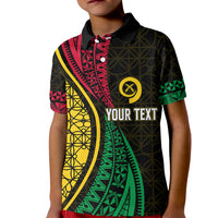 Personalised Vanuatu Kid Polo Shirt Melanesian Sand Drawing Mixed - Ni Van and Proud LT7 Kid Black - Polynesian Pride