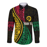 Personalised Vanuatu Long Sleeve Button Shirt Melanesian Sand Drawing Mixed - Ni Van and Proud LT7 Unisex Black - Polynesian Pride