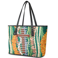Mahalo Hawaii - Ka Pule a ka Haku Leather Tote Bag Mixed Lei