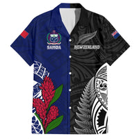Personalised New Zealand Vs Samoa Rugby Family Matching Off Shoulder Long Sleeve Dress and Hawaiian Shirt Go Champions LT7 Dad's Shirt - Short Sleeve Black Blue - Polynesian Pride