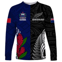 Personalised New Zealand Vs Samoa Rugby Long Sleeve Shirt Go Champions LT7 Unisex Black Blue - Polynesian Pride