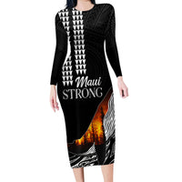 Hawaii Humpback Whale Family Matching Long Sleeve Bodycon Dress and Hawaiian Shirt Be Strong - Pray For Maui LT7 Mom's Dress Black - Polynesian Pride