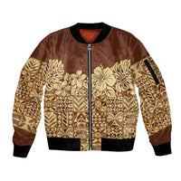 Niue Hiapo Motif Sleeve Zip Bomber Jacket Tapa Classic LT7 Unisex Beige - Polynesian Pride
