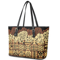 Niue Hiapo Motif Leather Tote Bag Tapa Classic - Black Ver LT7 - Polynesian Pride
