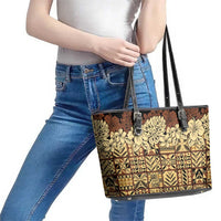 Niue Hiapo Motif Leather Tote Bag Tapa Classic - Black Ver LT7 - Polynesian Pride