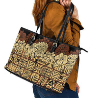 Niue Hiapo Motif Leather Tote Bag Tapa Classic - Black Ver LT7 - Polynesian Pride