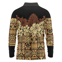 Niue Hiapo Motif Long Sleeve Polo Shirt Tapa Classic - Black Ver