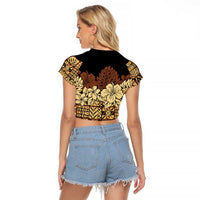 Niue Hiapo Motif Raglan Cropped T Shirt Tapa Classic - Black Ver LT7 - Polynesian Pride