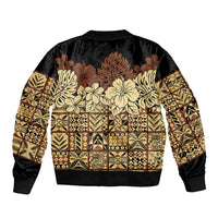 Niue Hiapo Motif Sleeve Zip Bomber Jacket Tapa Classic - Black Ver LT7 - Polynesian Pride