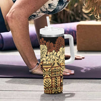 Niue Hiapo Motif Tumbler With Handle Tapa Classic - Black Ver LT7 - Polynesian Pride