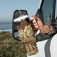 Niue Hiapo Motif Tumbler With Handle Tapa Classic - Black Ver LT7 - Polynesian Pride