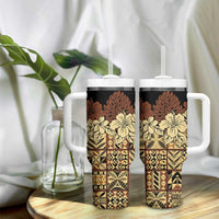 Niue Hiapo Motif Tumbler With Handle Tapa Classic - Black Ver LT7 - Polynesian Pride